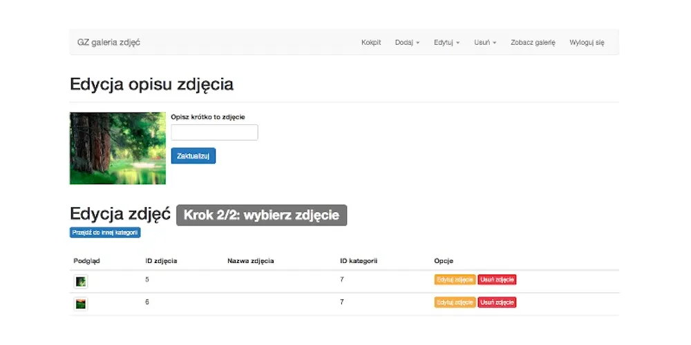 Skrypt galerii zdjęć z panelem administracyjnym (PHP, Bootstrap, MySQL)